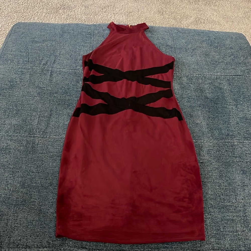 K TOO Burgundy Short Halter Dress